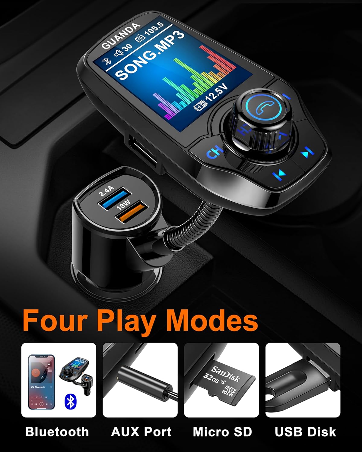 Trasmettitore FM Bluetooth per Auto con Schermo 1.8'' - immagine 3