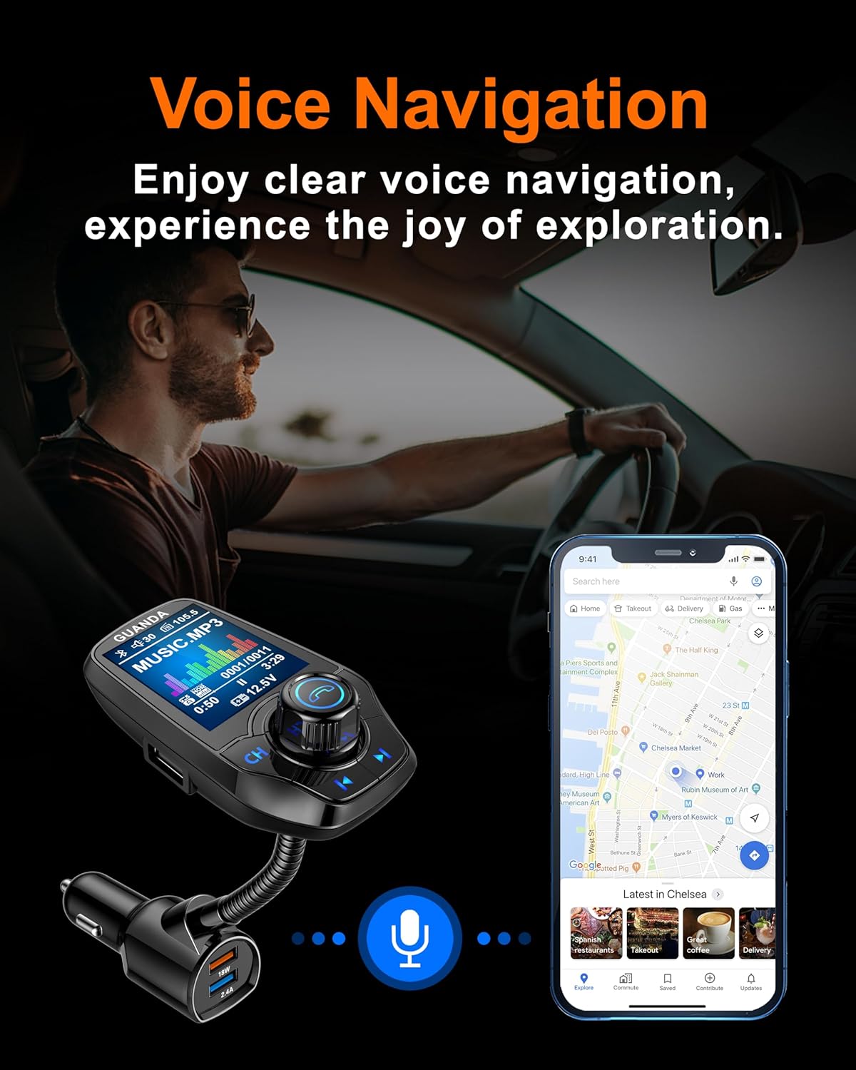 Trasmettitore FM Bluetooth per Auto con Schermo 1.8'' - immagine 7