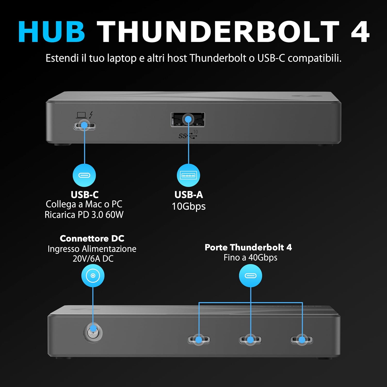 Sabrent Hub Thunderbolt 4 con Ricarica 60W - immagine 2