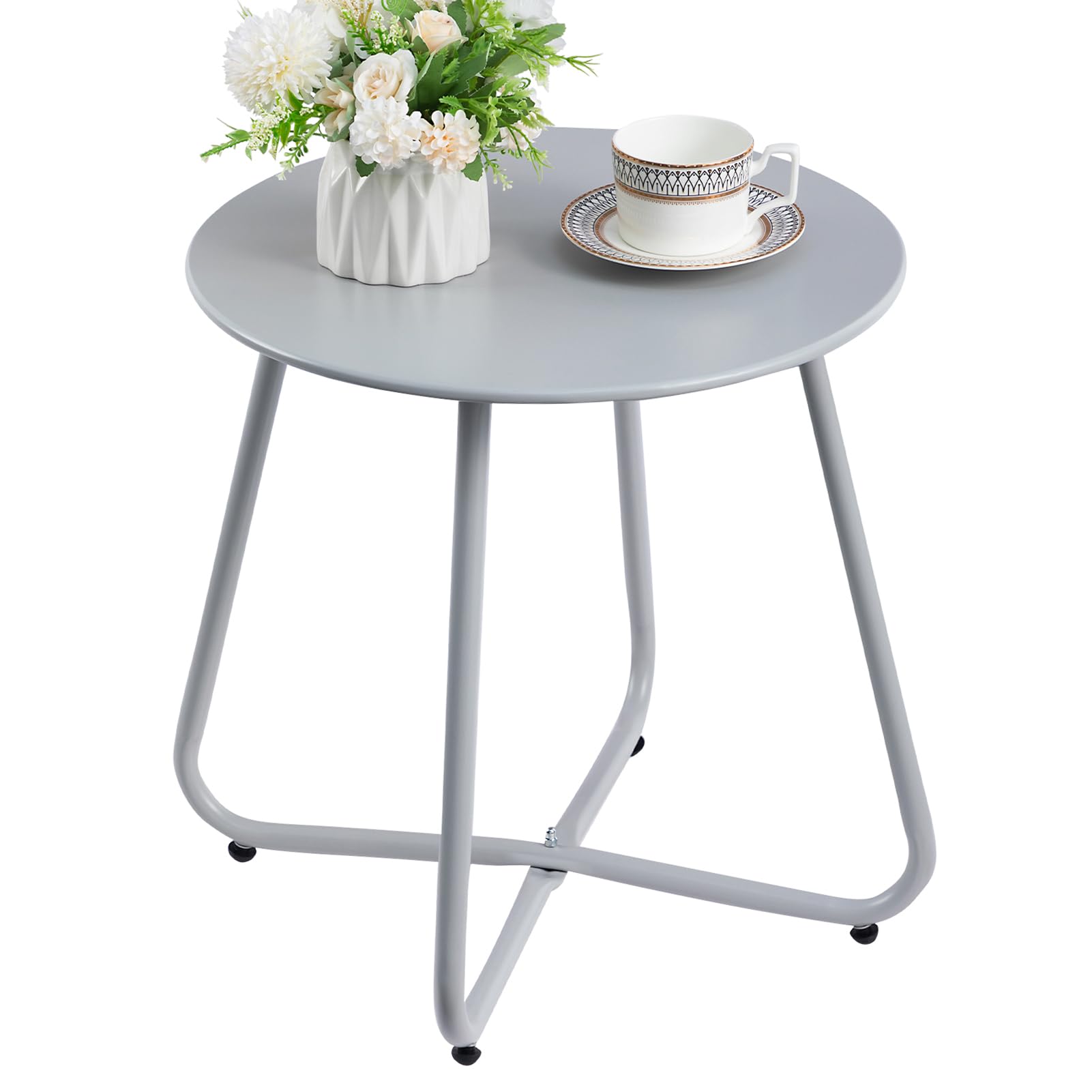 Hollyhome Tavolino Basso da Esterno Rotondo, Grigio