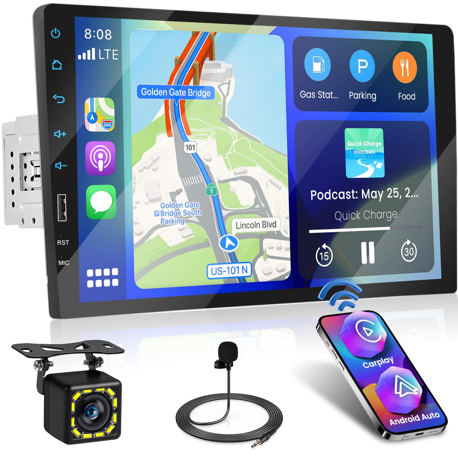 Fuluku Autoradio 1 Din 9'' Schermo Tattile Wireless Carplay