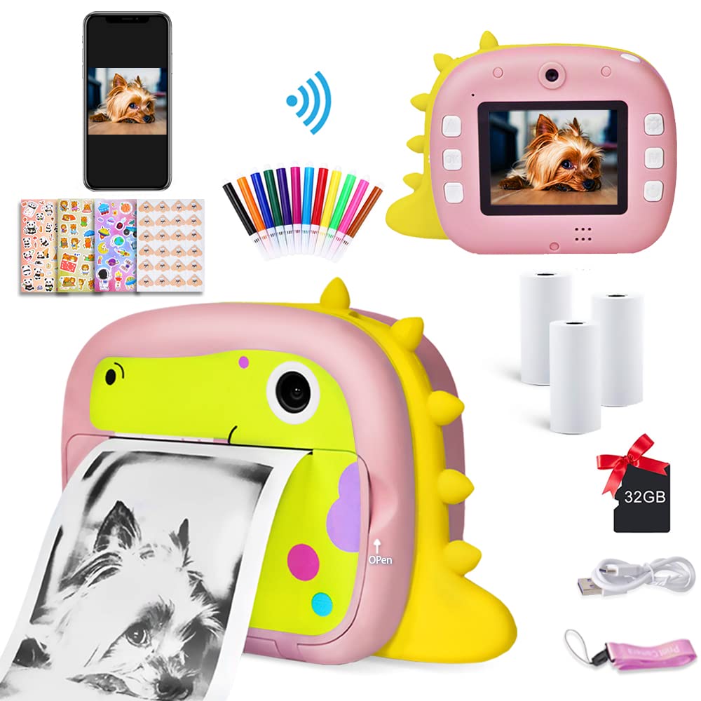 Macchina Fotografica Bambini Istantanea WiFi 12MP/1080P, Rosa