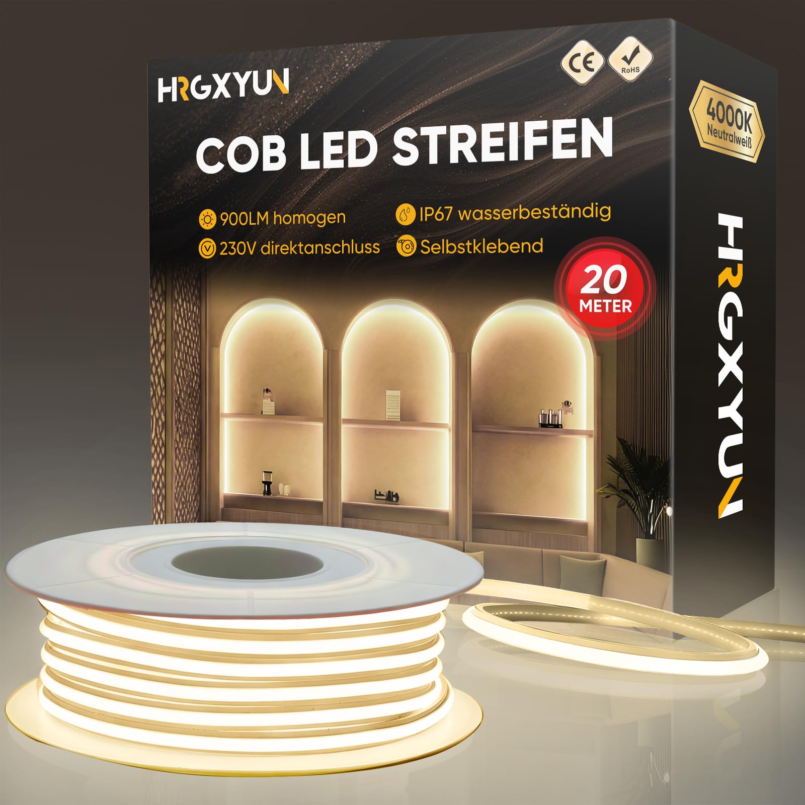 Striscia LED COB Neon AC 230 V, luce bianca neutra, 20 m