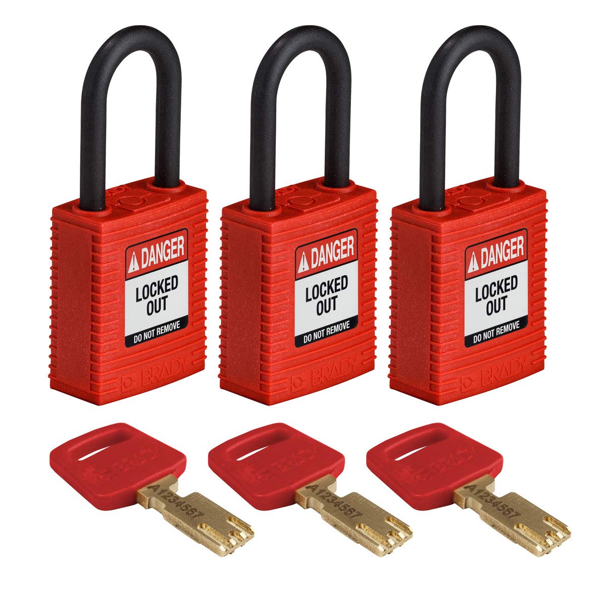Lucchetto Safekey in Nylon, 38mm x 84mm x 19mm, Rosso, Confezione da 3