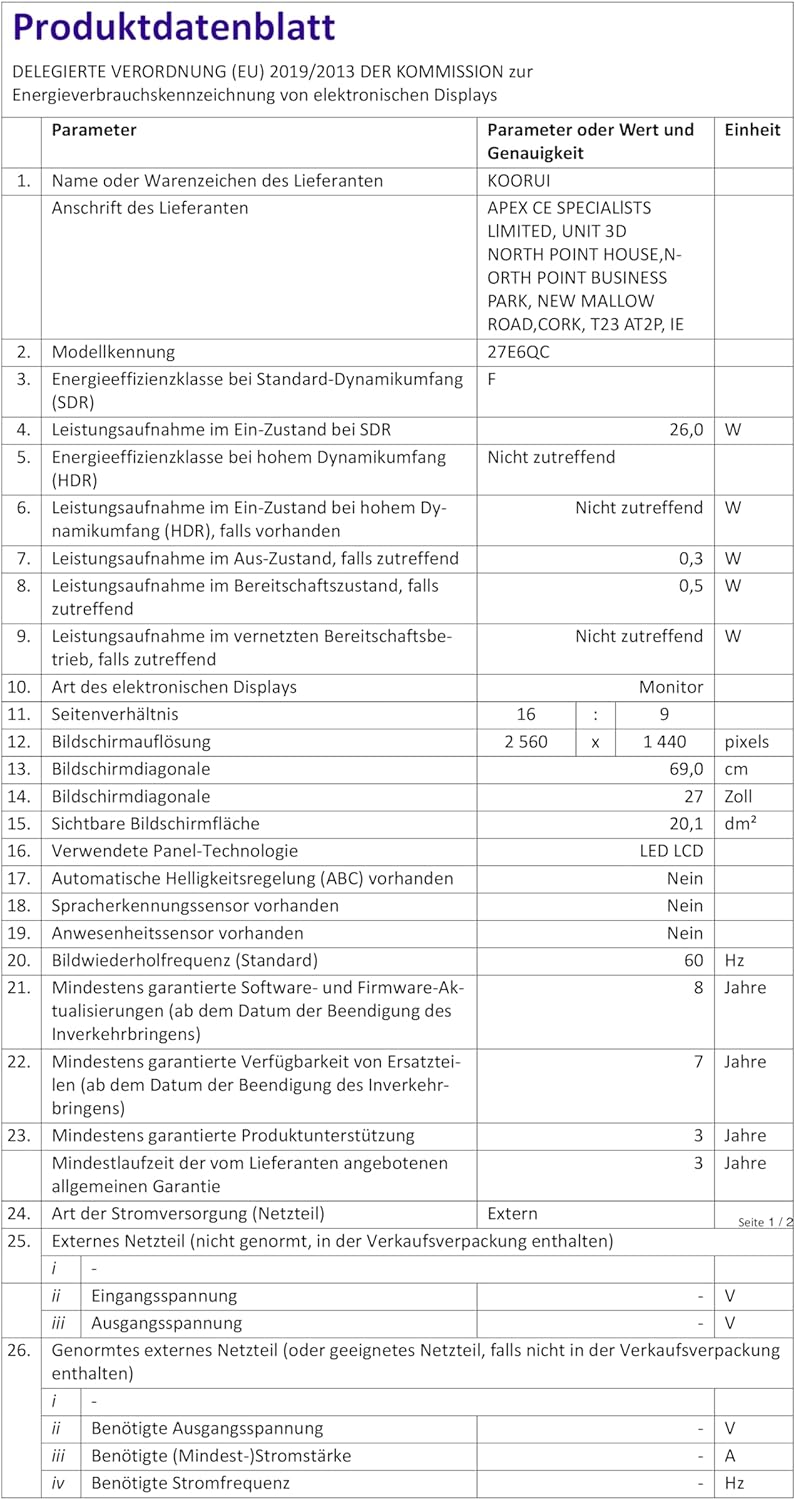 Koorui Monitor Gaming Curvo 27" QHD 144Hz 1ms - immagine 7