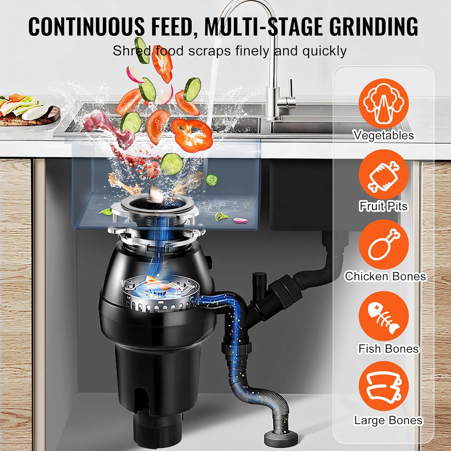 VEVOR Tritarifiuti per Lavello Cucina 0,559 kW - immagine 3