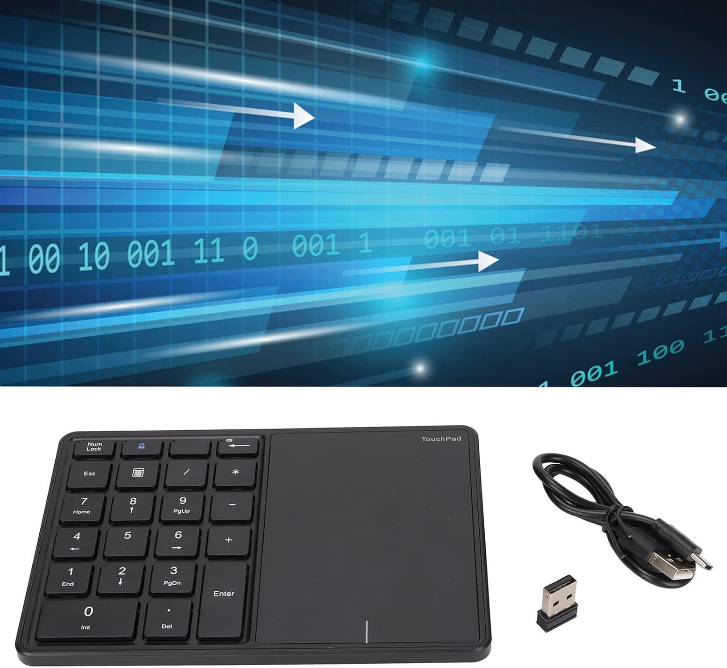 Tastierino Numerico Wireless con Touchpad, Nero - immagine 3