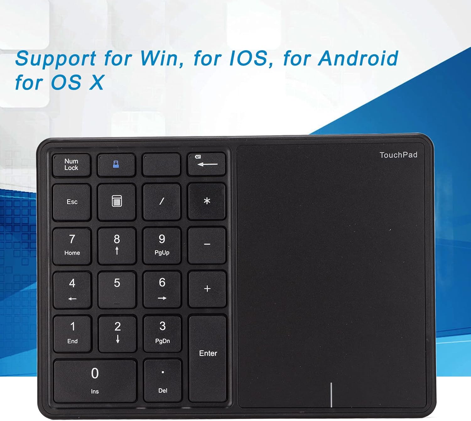 Tastierino Numerico Wireless con Touchpad, Nero - immagine 8