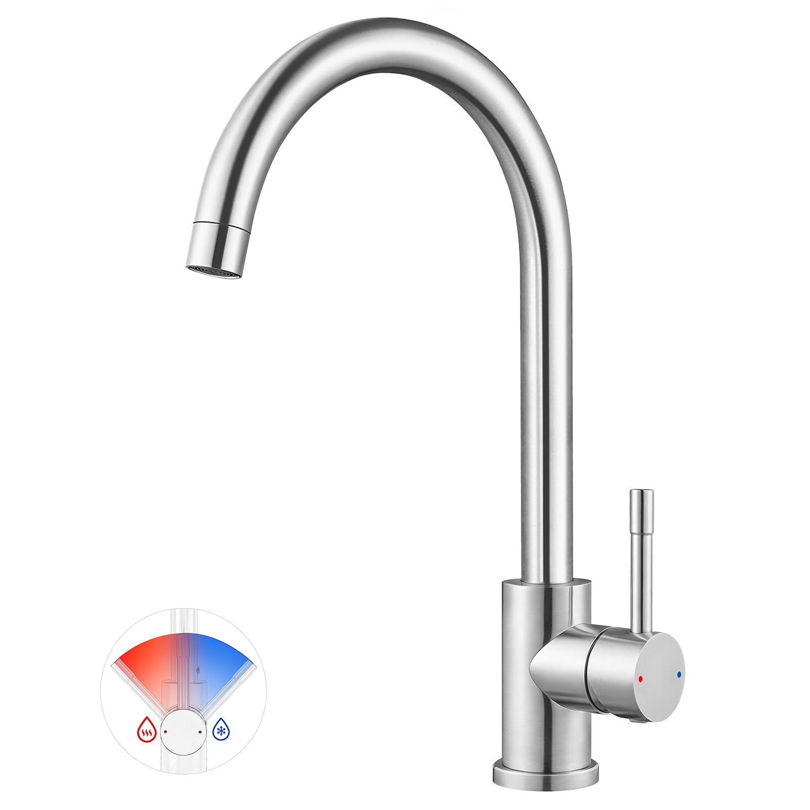 Cecipa Rubinetto Lavello Cucina Girevole 360° Acciaio Inox