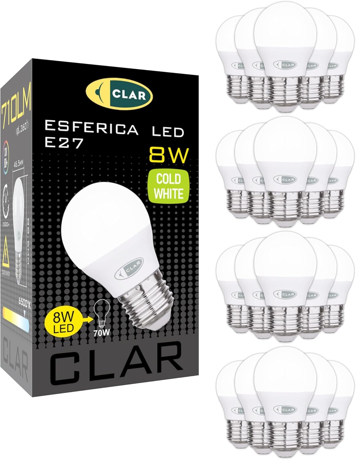 Clar - Lampadine LED E27 Luce Fredda 8W (Pack 20) - immagine 1