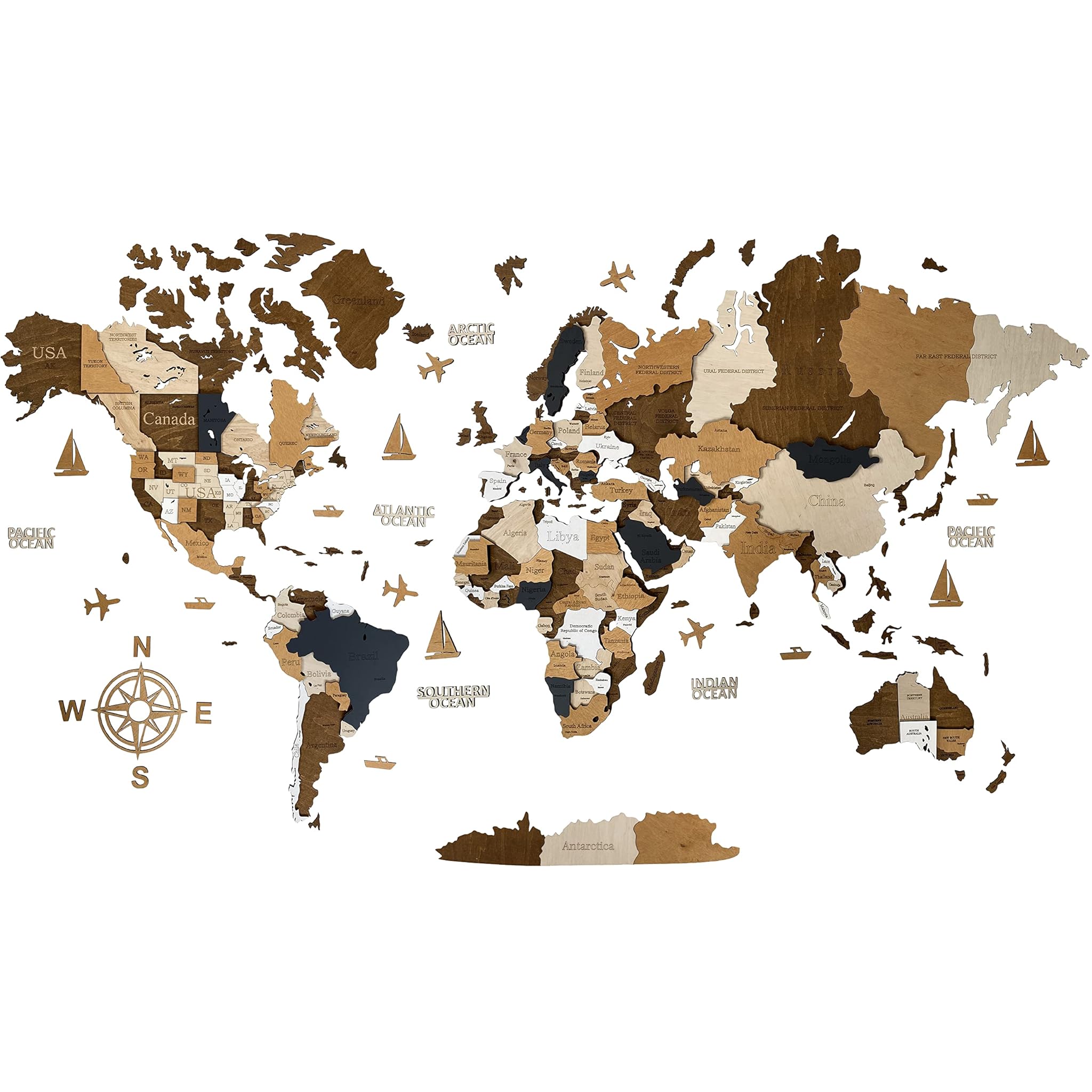 Mappa del Mondo in Legno 3D - Decorazione da Parete