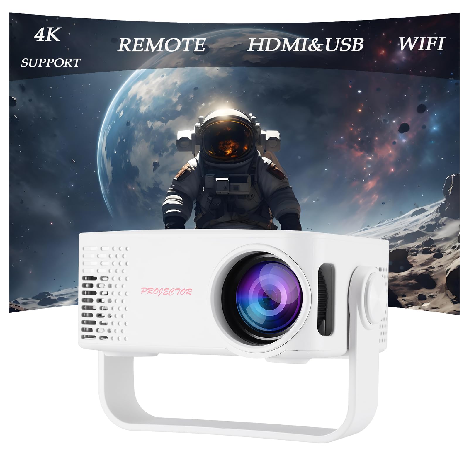 Mini Proiettore Portatile 4K 1080P con WiFi 360°, Bianco