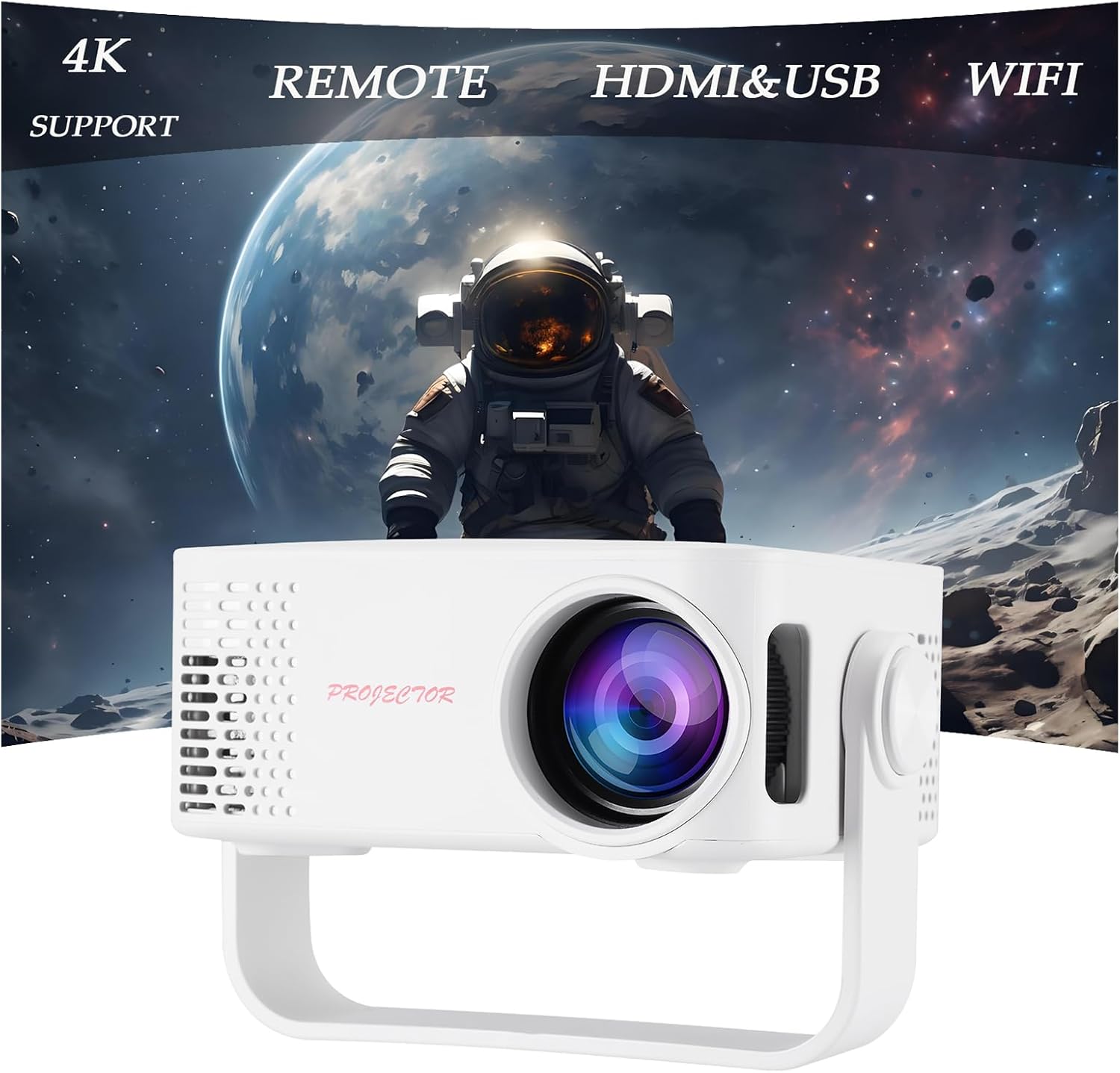 Mini Proiettore Portatile 4K 1080P con WiFi 360°, Bianco - immagine 1