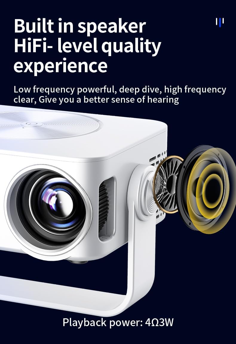 Mini Proiettore Portatile 4K 1080P con WiFi 360°, Bianco - immagine 5