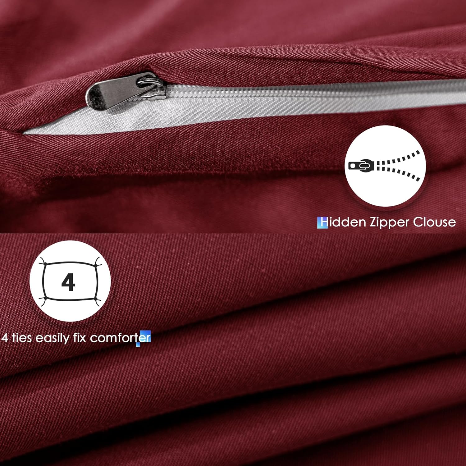 Copripiumino Matrimoniale 100% Cotone 250x200 - Bordeaux - immagine 4