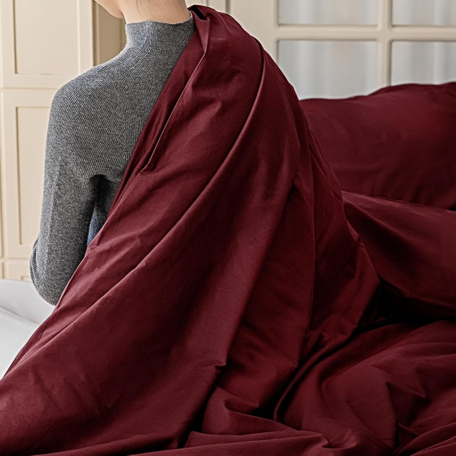 Copripiumino Matrimoniale 100% Cotone 250x200 - Bordeaux - immagine 5