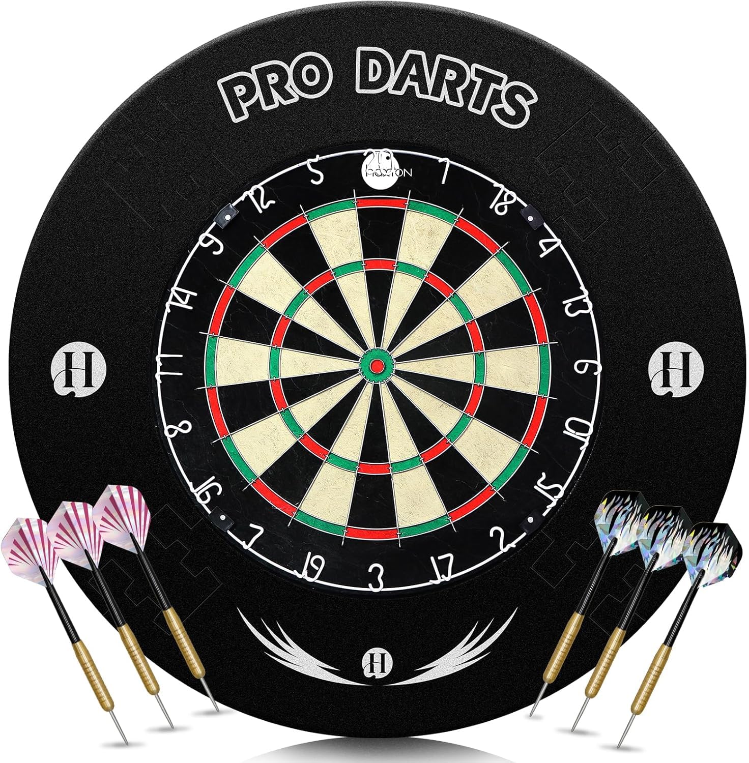 Wakefa Bristle, bersaglio per bersaglio surround, set di bersaglio in sisal, con numeri stampati e clip senza bullseye con 6 freccette, punta in metallo, adatto per sala giochi, bar, divertimento