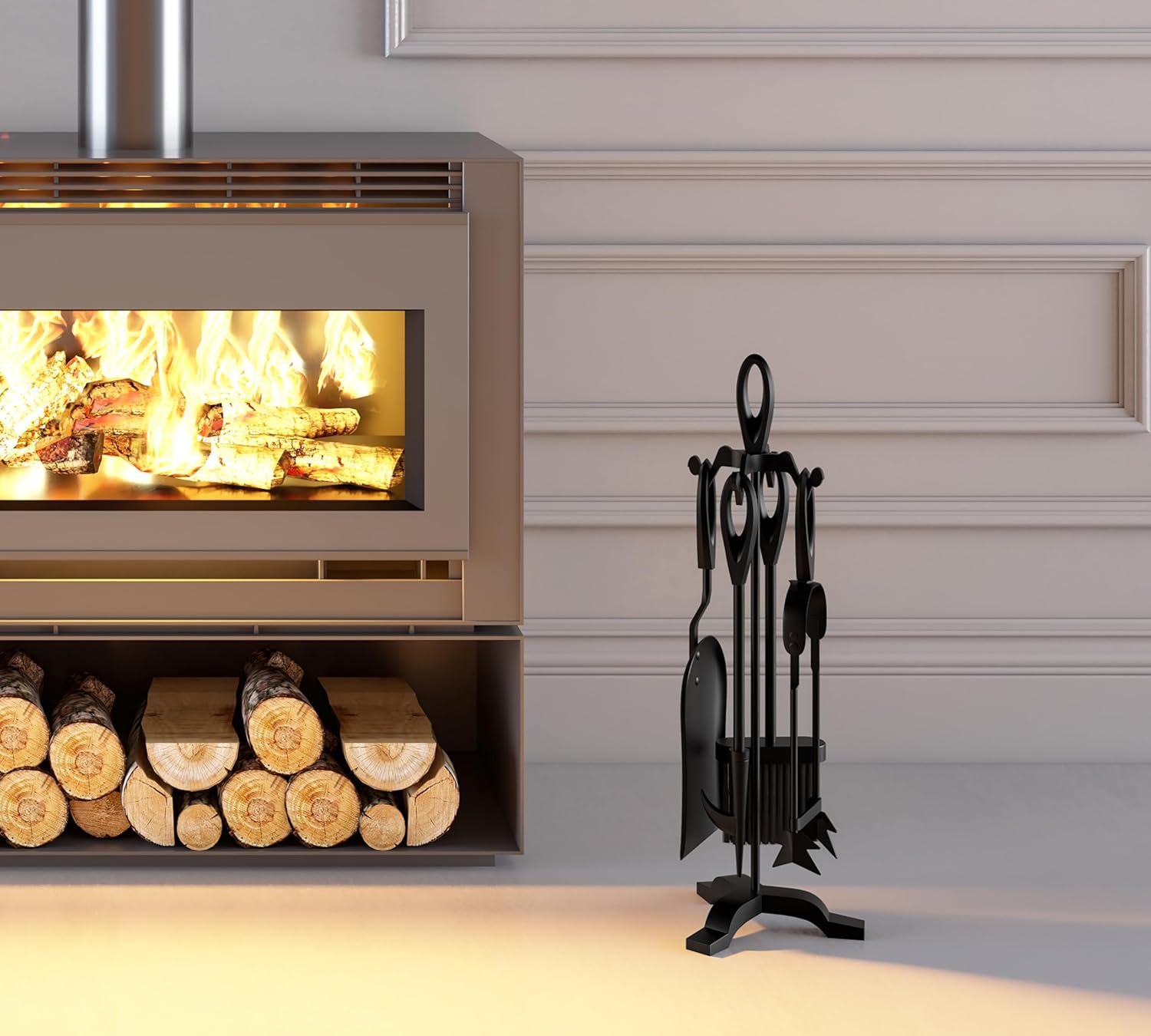 Set 4 Attrezzi per Camino 55cm, Finitura Nera - immagine 10