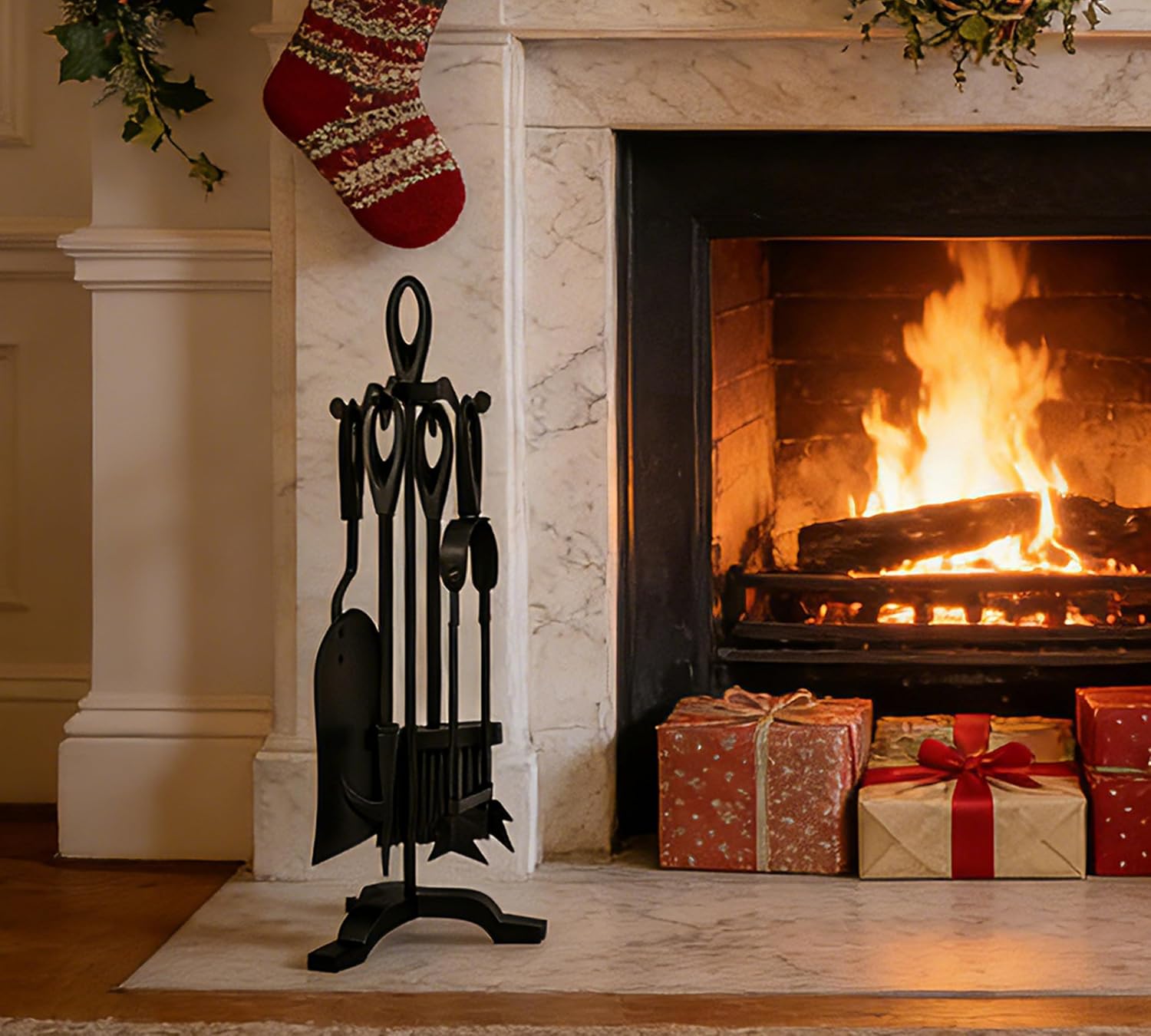 Set 4 Attrezzi per Camino 55cm, Finitura Nera - immagine 1