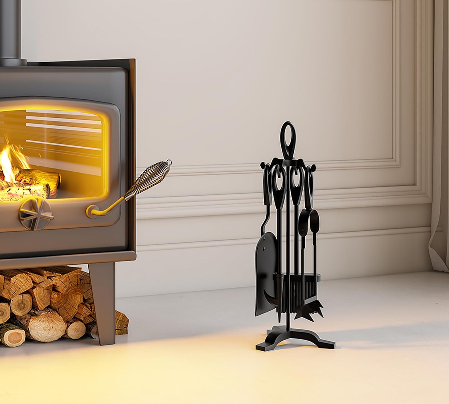 Set 4 Attrezzi per Camino 55cm, Finitura Nera - immagine 5