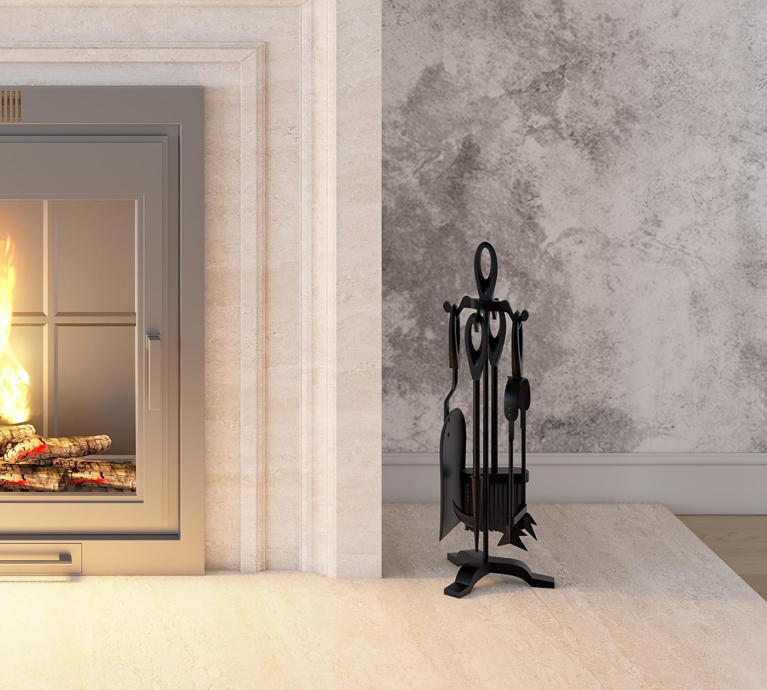 Set 4 Attrezzi per Camino 55cm, Finitura Nera - immagine 7