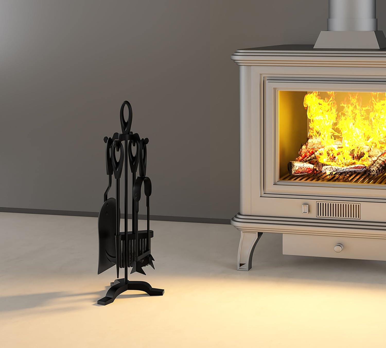 Set 4 Attrezzi per Camino 55cm, Finitura Nera - immagine 8