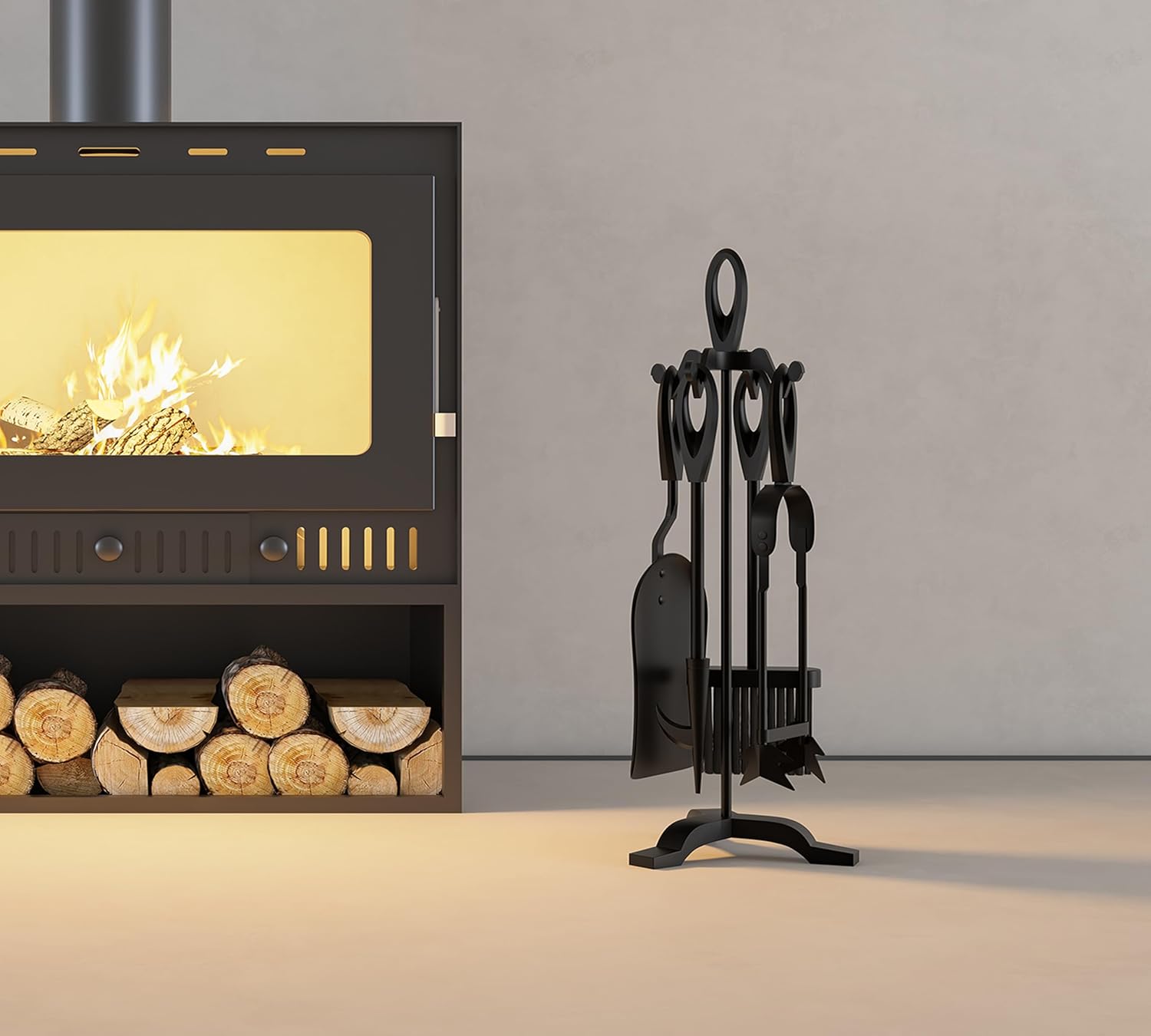 Set 4 Attrezzi per Camino 55cm, Finitura Nera - immagine 9