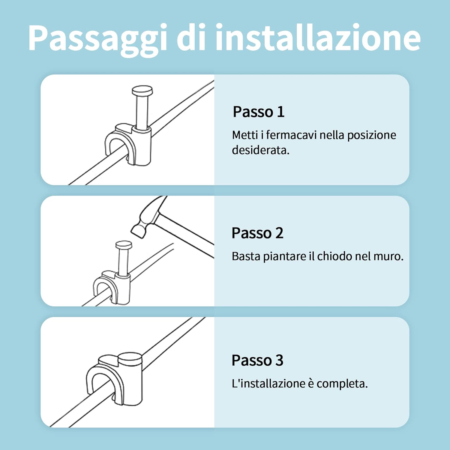 Fermacavi Muro 400 Pezzi con Chiodo, Nero - immagine 4