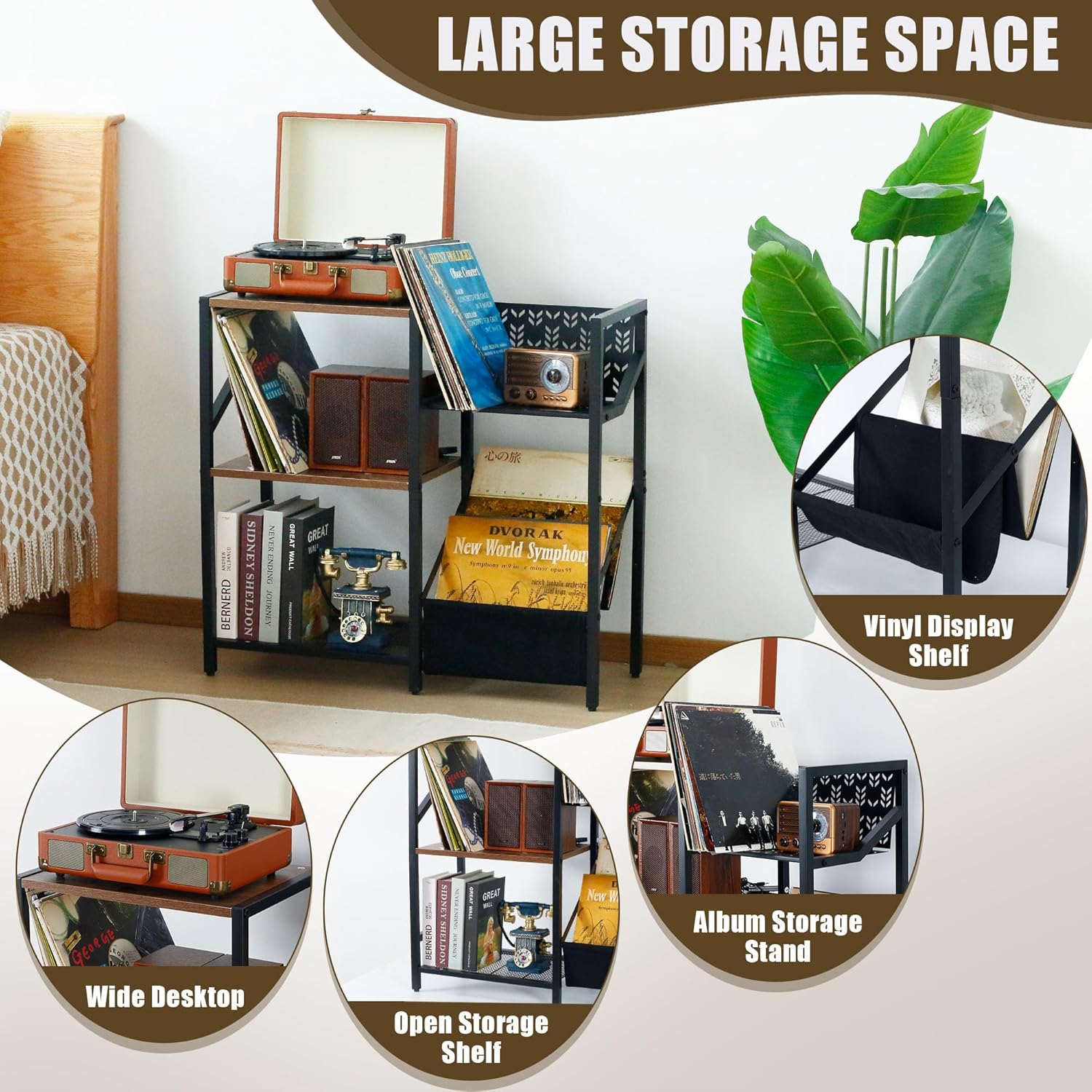 Supporto per Dischi in Vinile a 3 Livelli, Nero - immagine 2