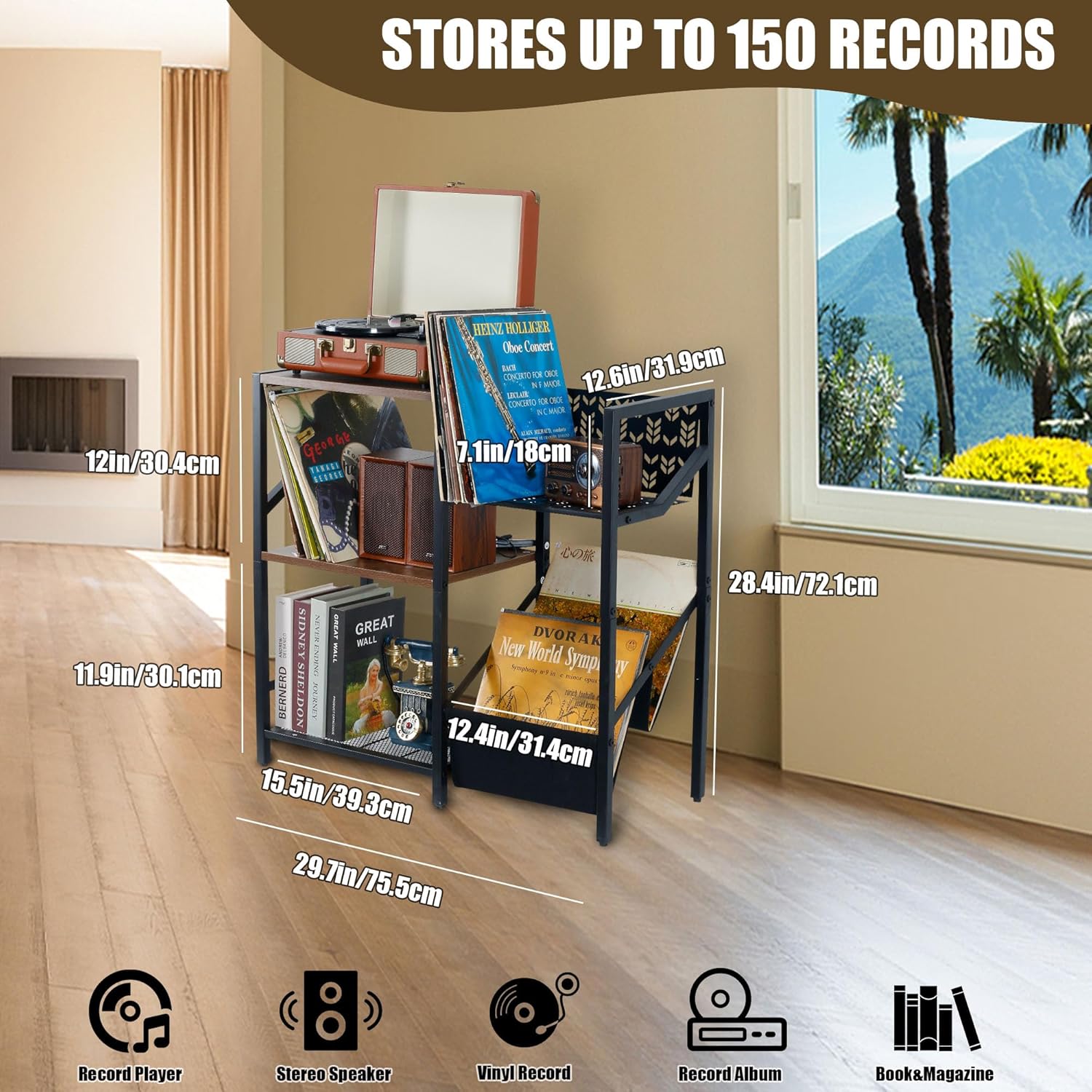 Supporto per Dischi in Vinile a 3 Livelli, Nero - immagine 5