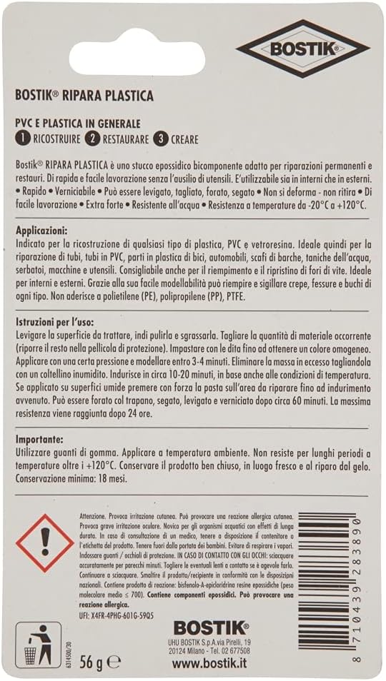Bostik Ripara Plastica - Stucco Bicomponente 56gr - immagine 2