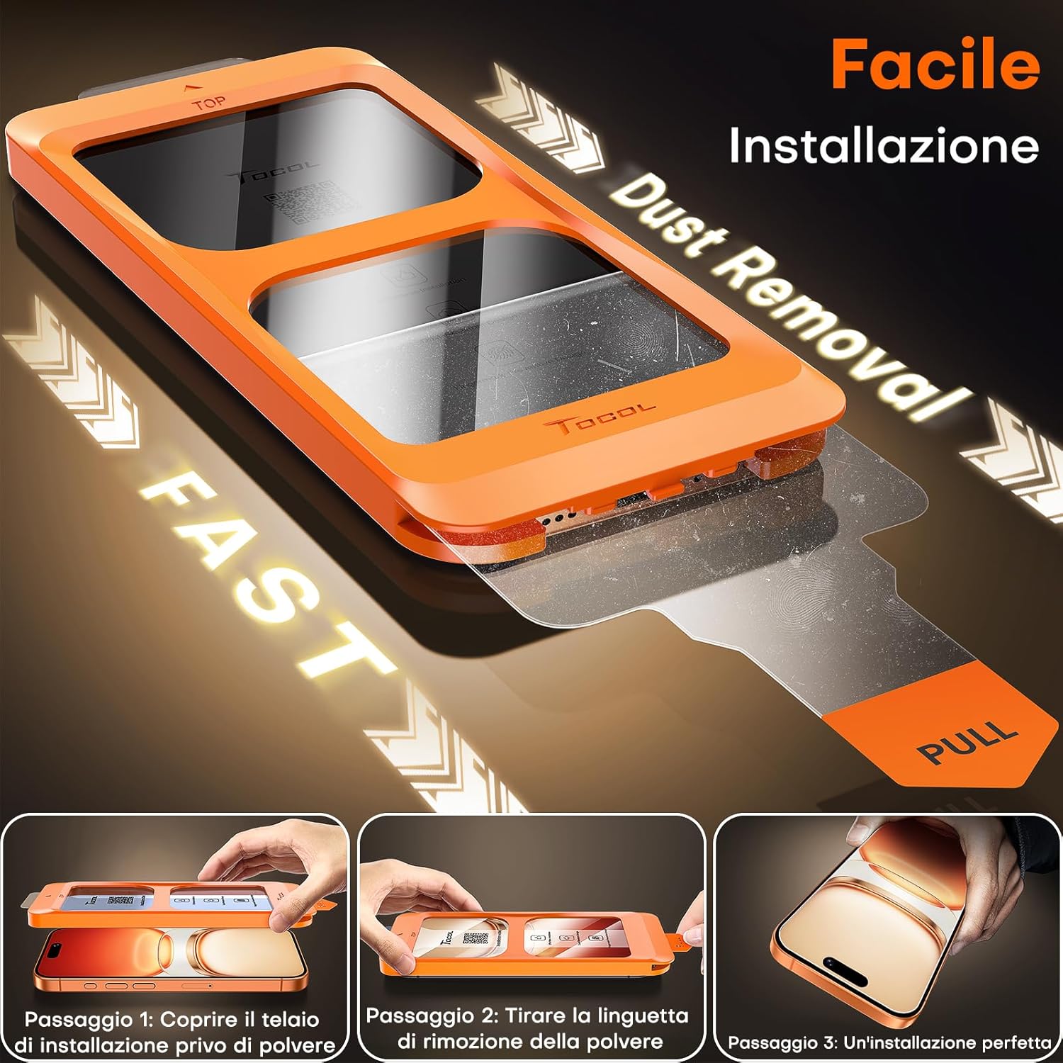 Tocol Pellicola Vetro Temperato per iPhone 17/16 Pro Max - immagine 4