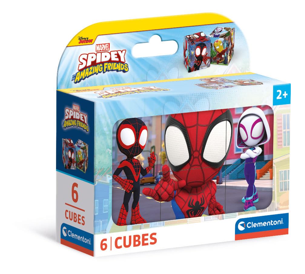 Clementoni Marvel Spidey And His Amazing Friends-6 Pezzi Bambini 2 Anni, Cartoni Animati, Cubi, Puzzle Supereroi, Made In Italy, Multicolore, 40661