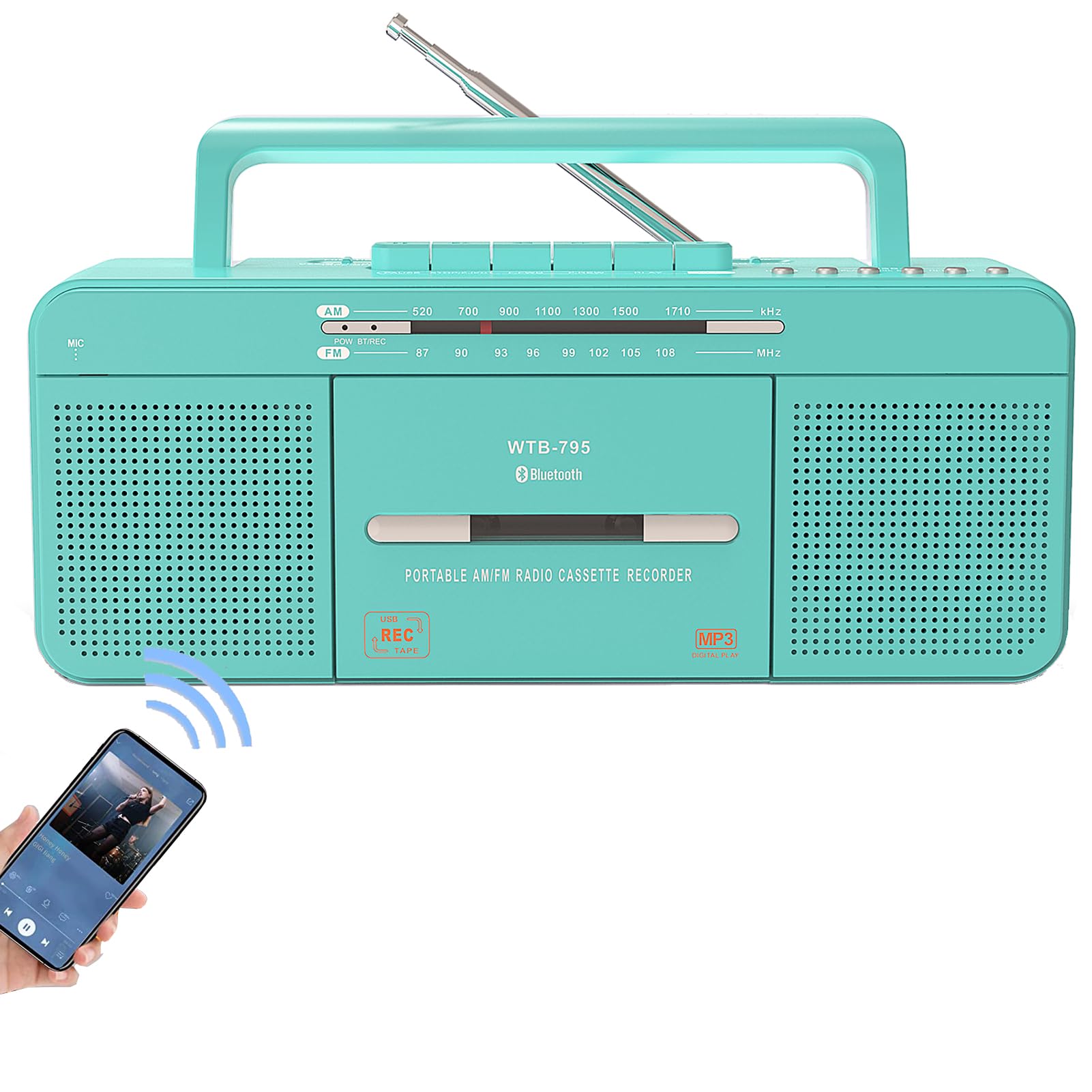 Lettore Audio Cassette Portatile USB/Bluetooth/Radio, Verde