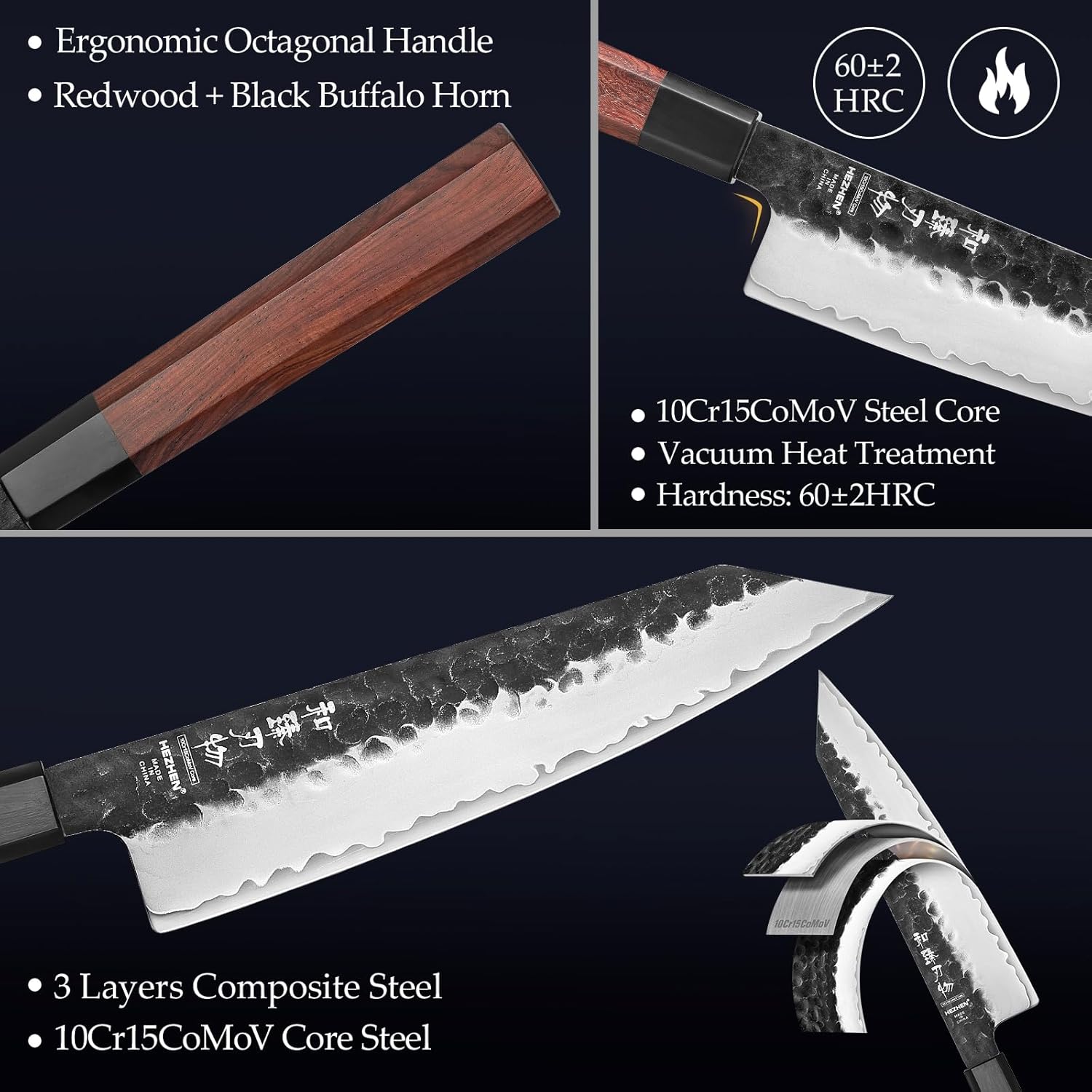 Hezhen Coltello Kiritsuke Forgiato Acciaio Composito - immagine 5