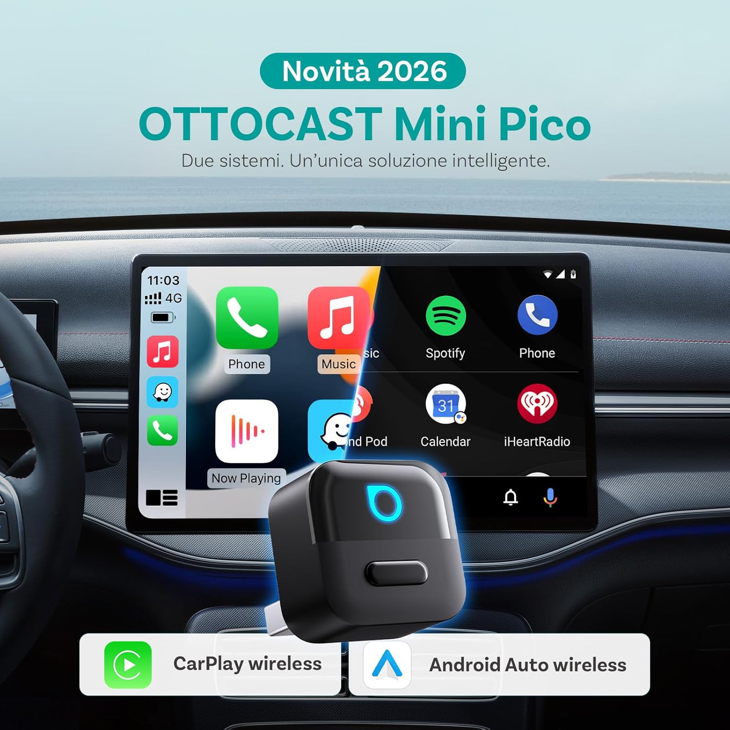 Ottocast Mini Pico - Adattatore Wireless CarPlay e Android Auto - immagine 2