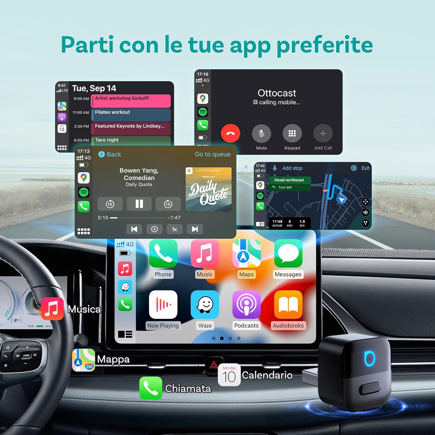 Ottocast Mini Pico - Adattatore Wireless CarPlay e Android Auto - immagine 3