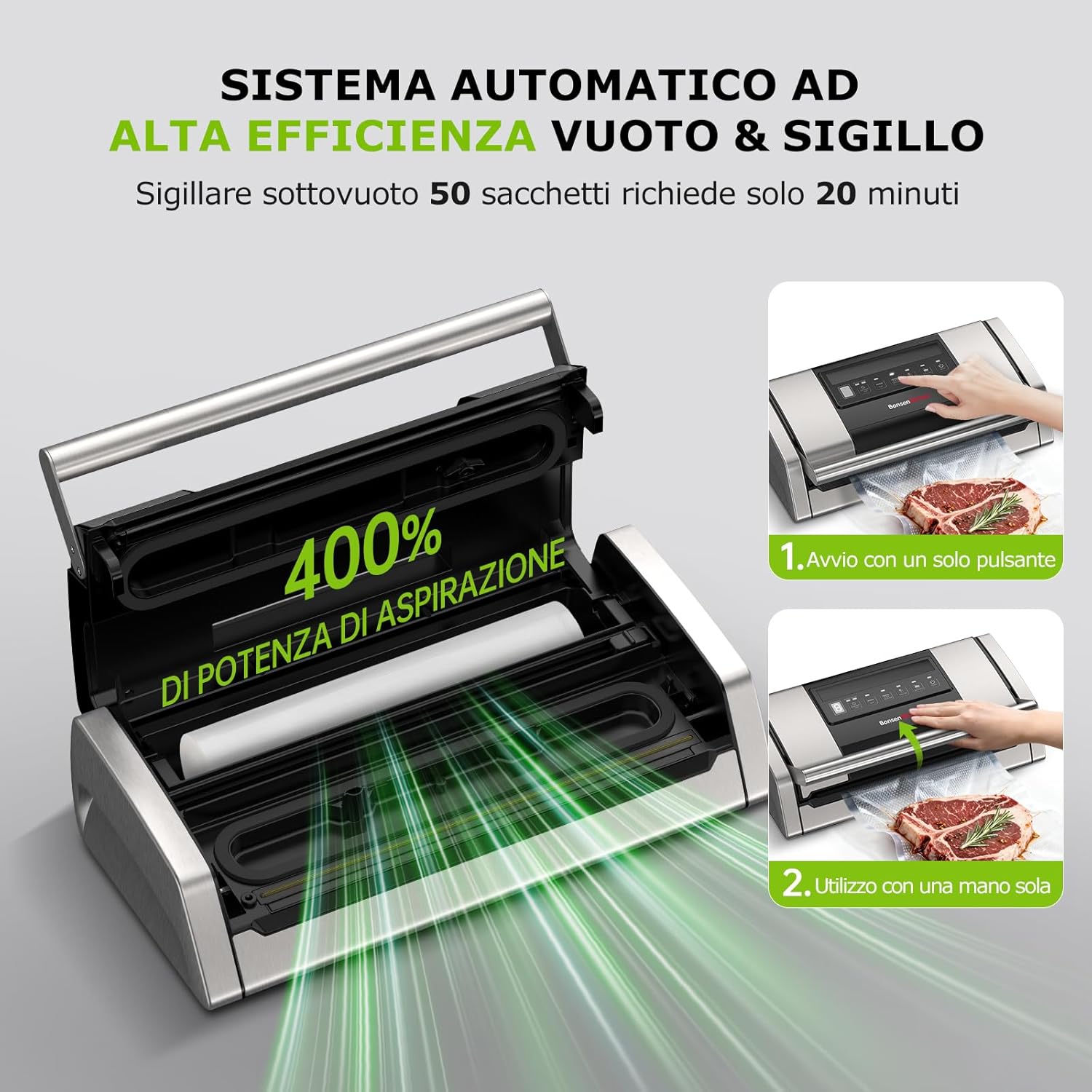 Bonsenkitchen Macchina Sottovuoto Alimenti 15 L/min - immagine 2