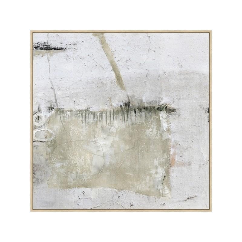 DRW Quadro Tela con Cornice in Legno Astratto in Bianco e Beige 80 x 80 x 3,5 cm