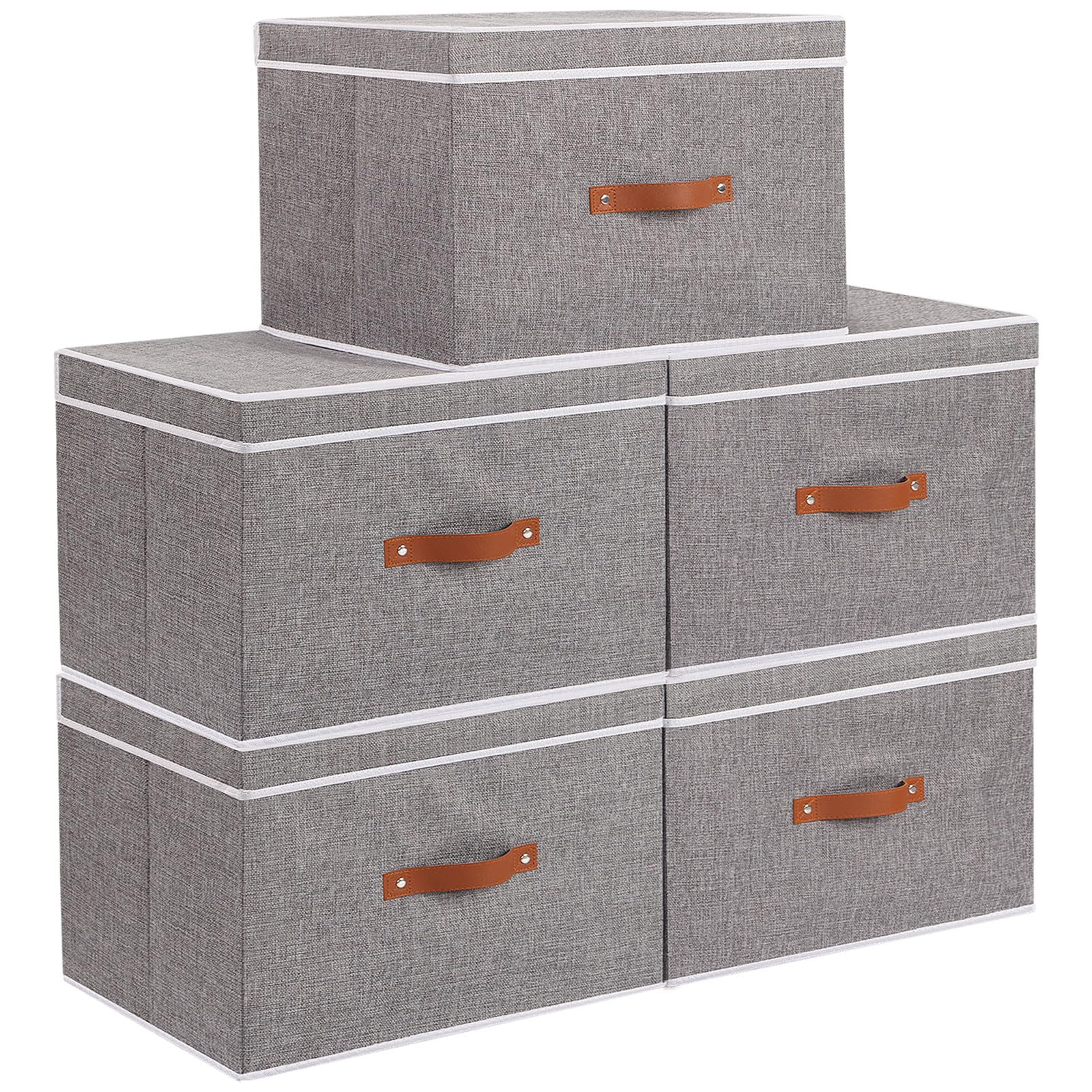 Yheenlf 5 Pezzi Scatole Tessuto con Coperchio 45x30x30cm, Grigio