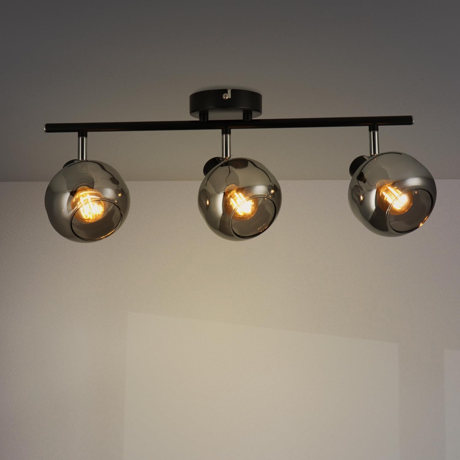 M Ledme - Lampada da Soffitto Serie Glass 3 Lampadine, Nera