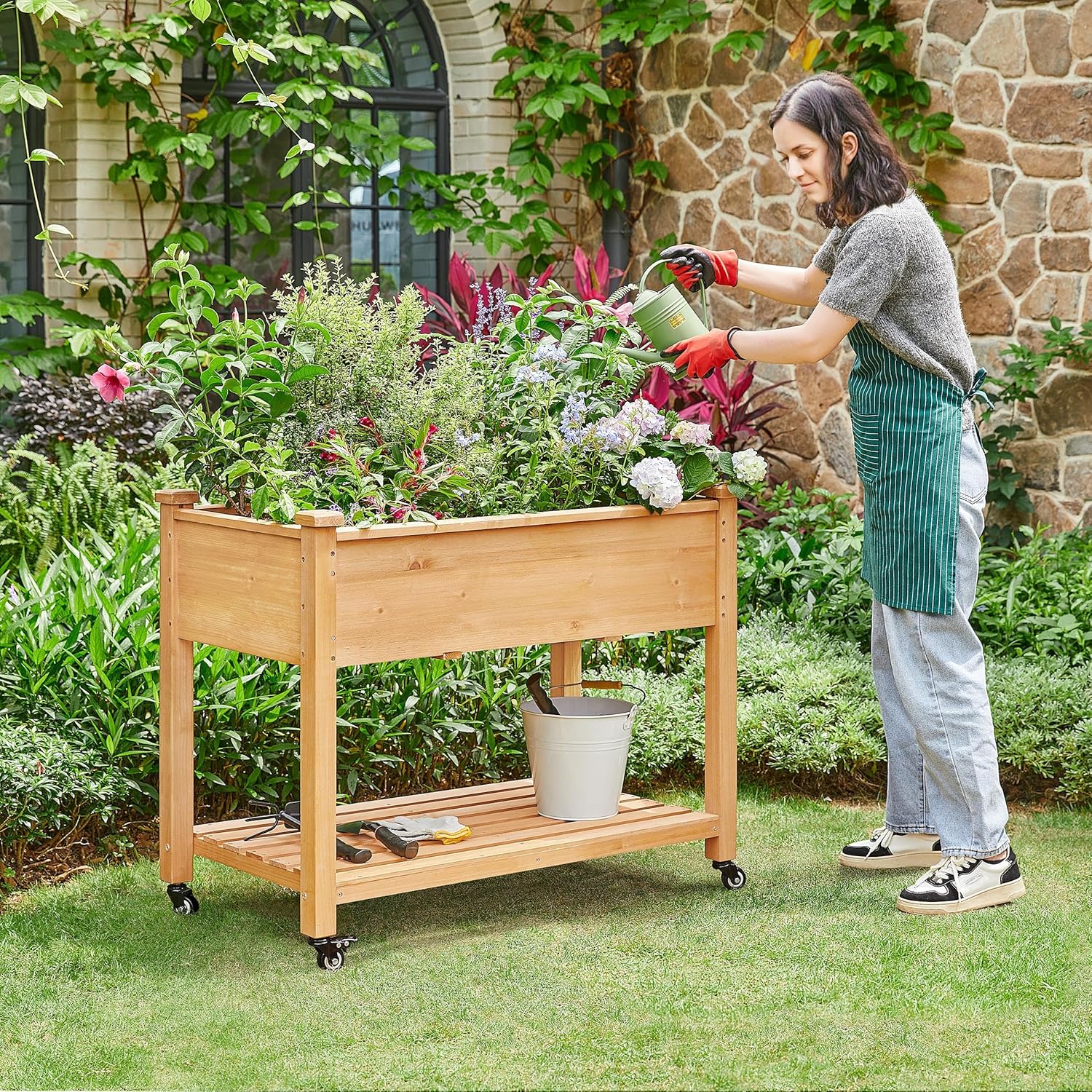 Yaheetech Fioriera Rialzata da Esterno in Legno Abete - immagine 2