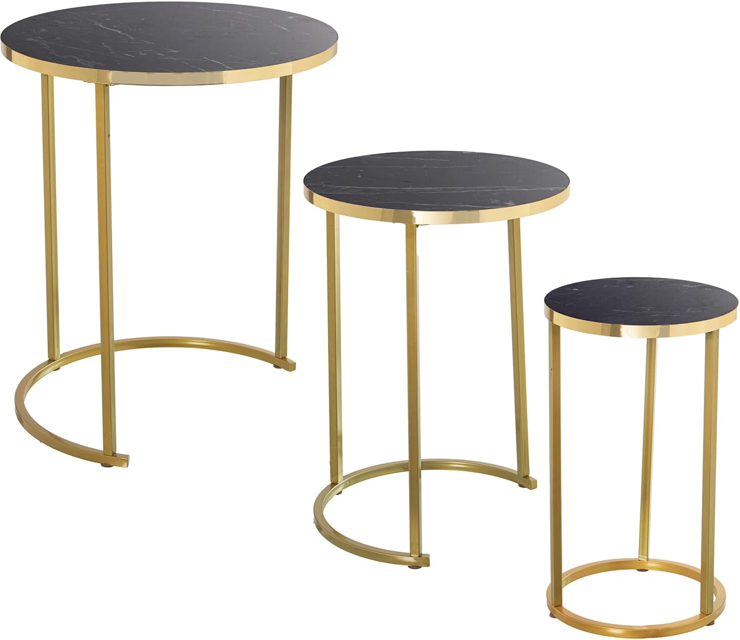 Drw Set 3 Tavolini in Legno e Metallo Effetto Marmo