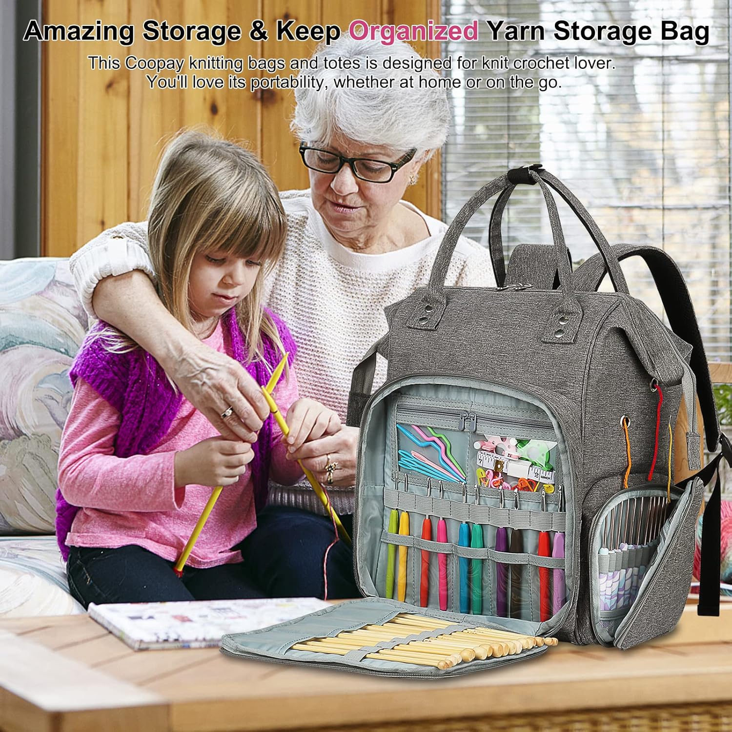 Coopay Zaino Organizer per Lavoro a Maglia e Uncinetto - immagine 3