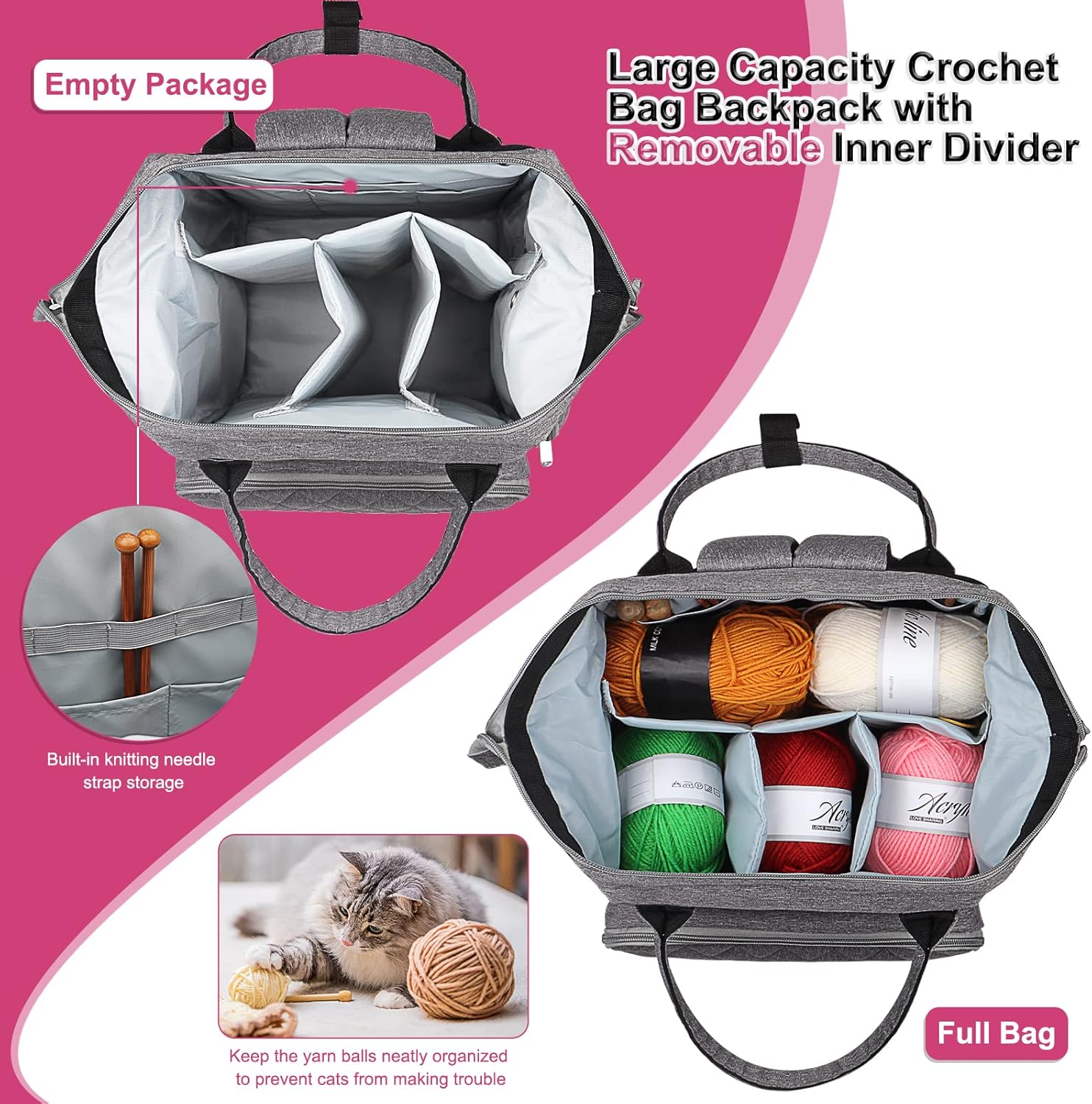 Coopay Zaino Organizer per Lavoro a Maglia e Uncinetto - immagine 5