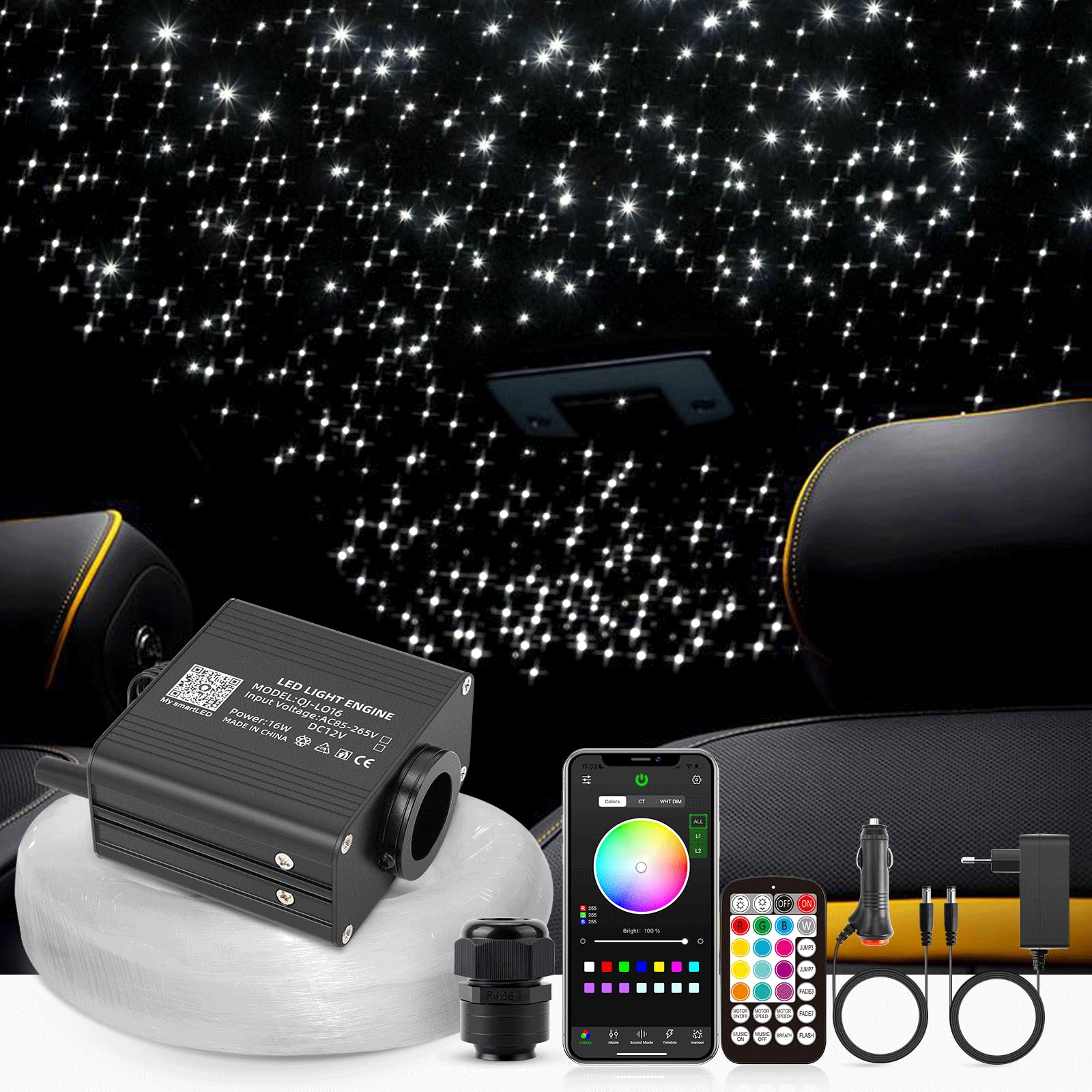 16W Twinkle RGBW Fibra Ottica Cielo Stellato LED 3 Metri