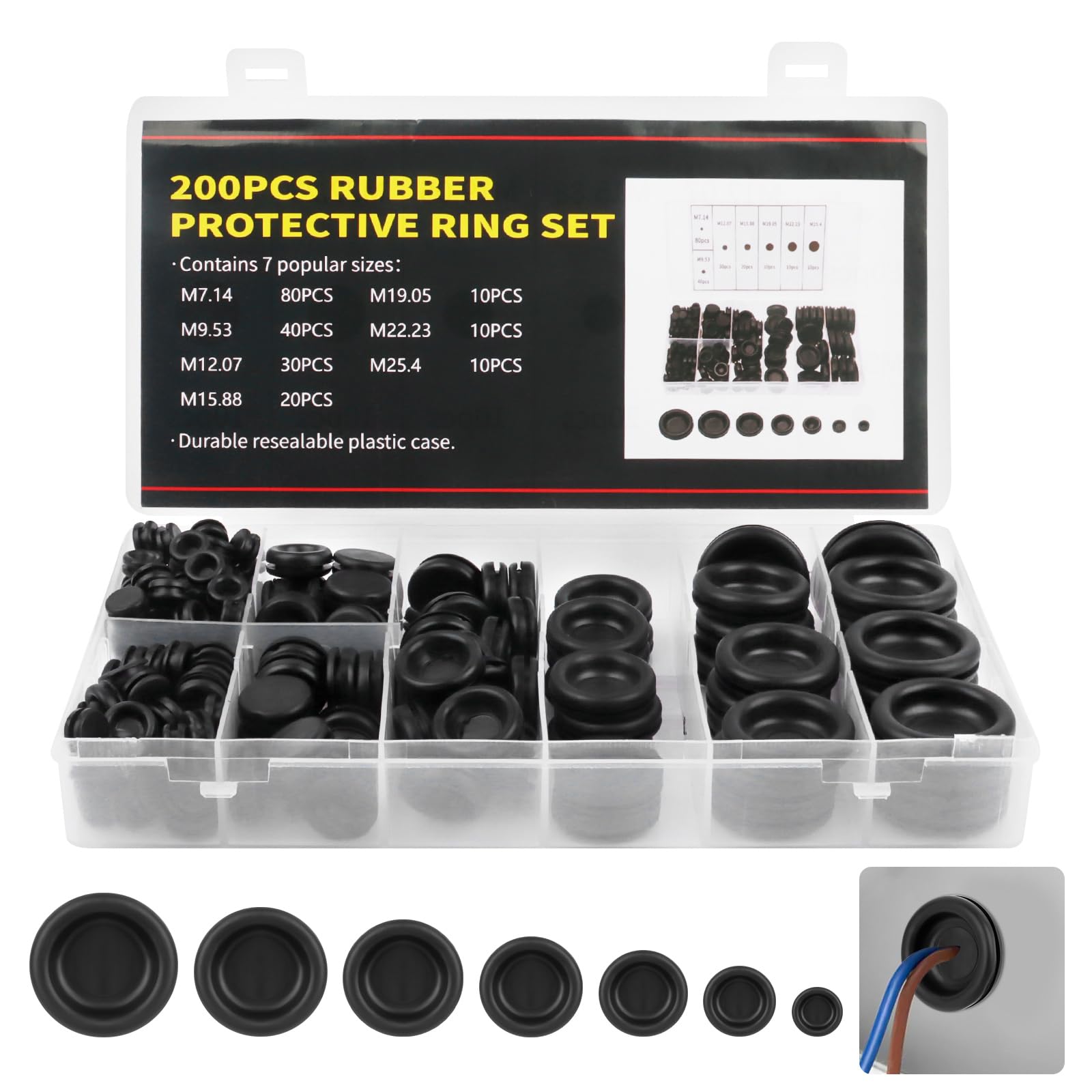 Passacavi in Gomma, 200 Pz, 7 Taglie