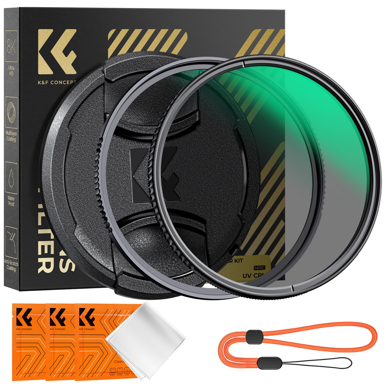 K&F Concept Nano-Xcel Filtri Kit, 72mm Filtro di Protezione UV Filtro Polarizzatore Circolare Filtro CPL Con 2 PCS Tappi per Obiettivi 3pcs Panni di Pulizia