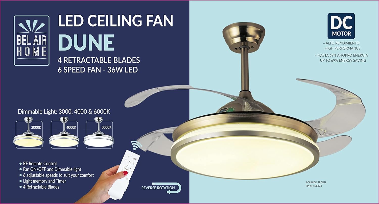 Bel Air Home Ventilatore da Soffitto Dune DC Silenzioso