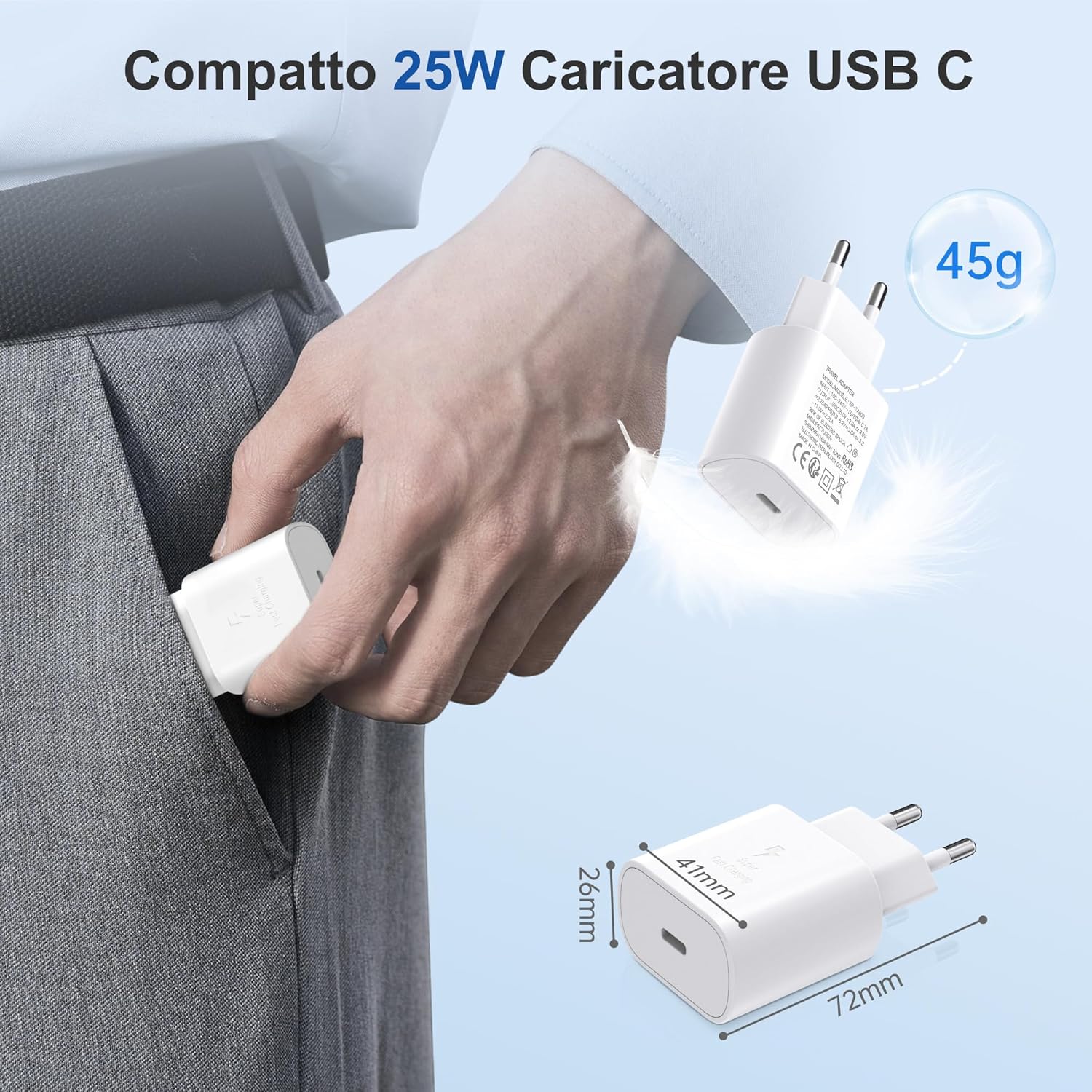 Yish Caricatore USB C 25W con Cavo 60W - immagine 6